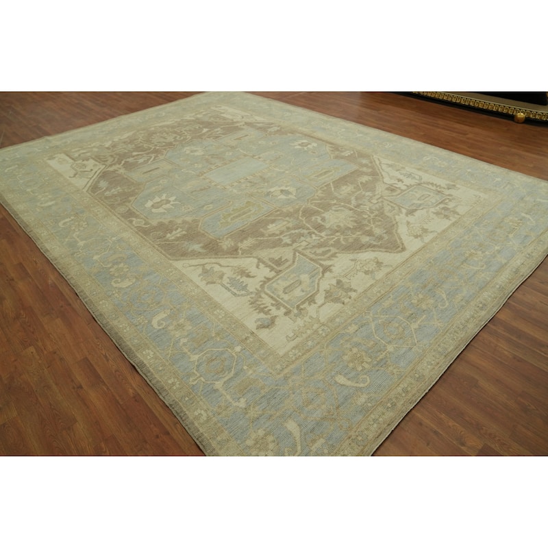 Vegetable Dye Wool Oushak Turkish Large Rug, Medallion Geometric Carpet - 13' 10'' X 10' 1''