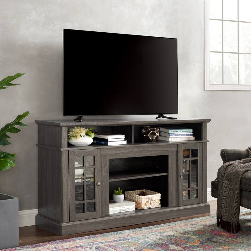 GDFStudio Aldric 58" Wood TV Stand with Cable Management and Storage - Black + Dark Walnut