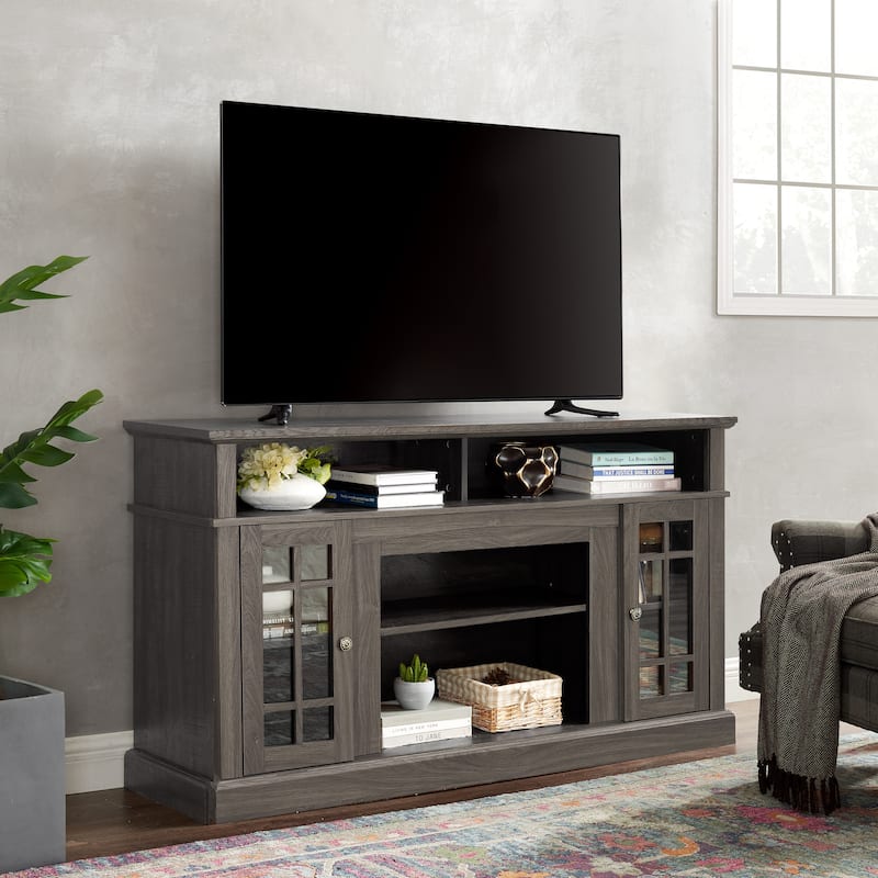 Wooden Media TV Stand, Multifunctional Entertainment Center, Console Table with 2 Glass Door & Adjustable Shelves