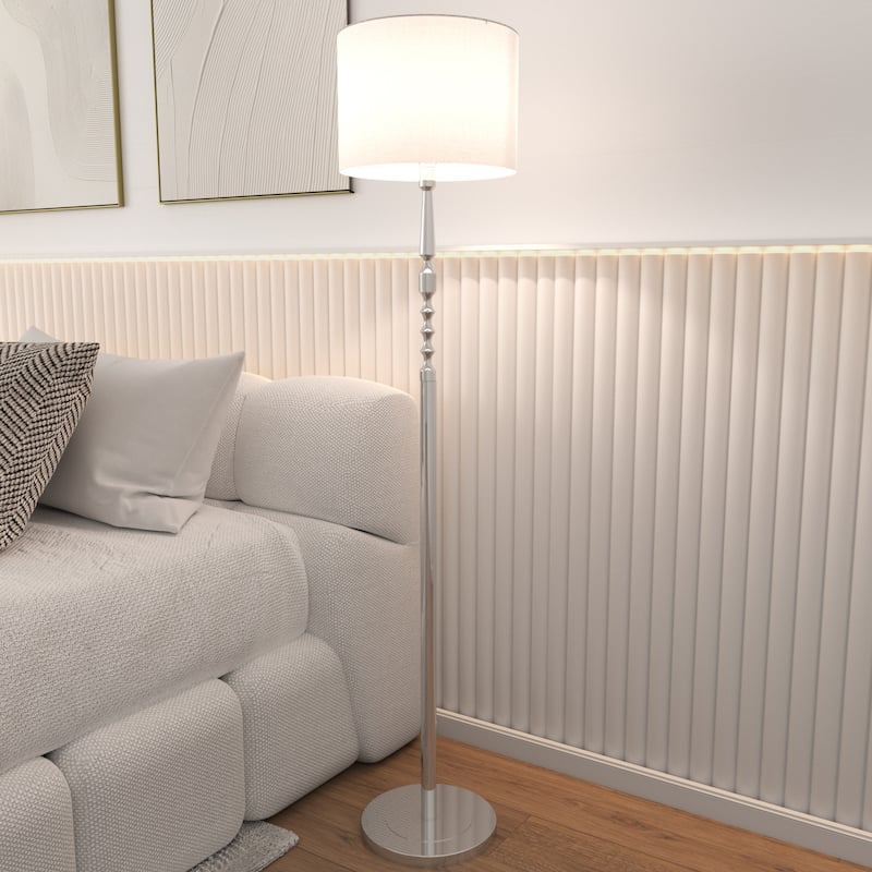 Acroma 62.2" Modern LED Bright Floor Lamp with White Fabric Drum Shade - Polished Chrome