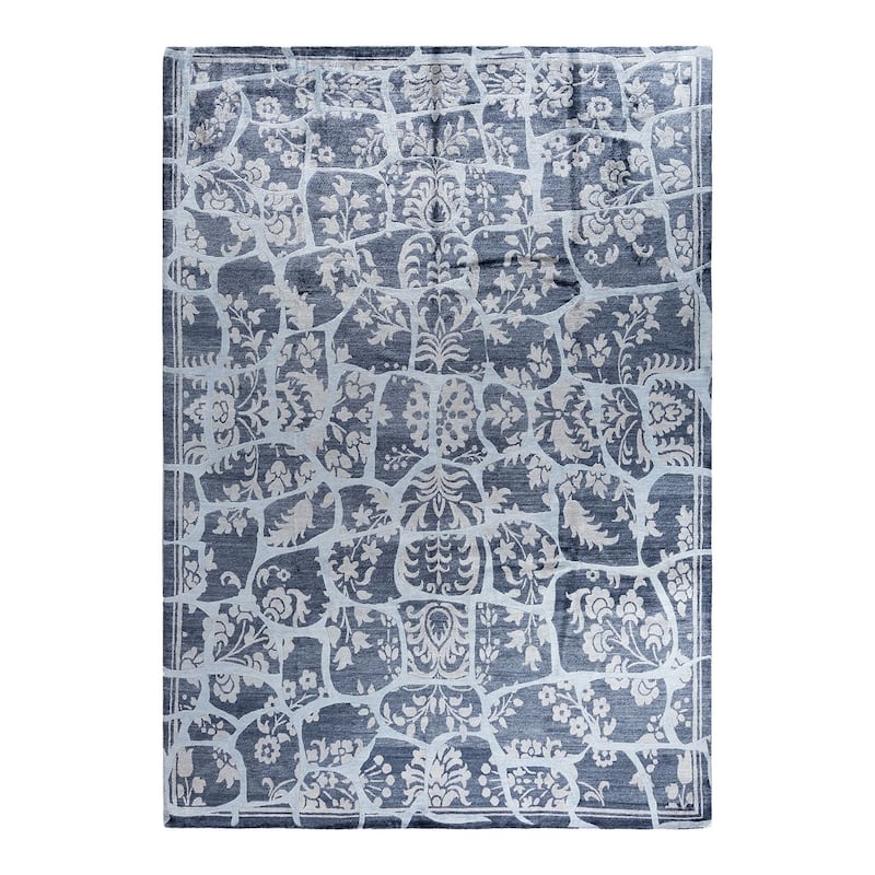 Modern One-of-a-Kind Hand-Knotted Area Rug - White, 9' 0" x 12' 3" - 9' 0" x 12' 3"