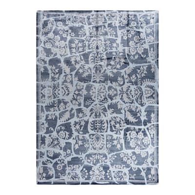 Modern One-of-a-Kind Hand-Knotted Area Rug - White, 9' 0" x 12' 3" - 9' 0" x 12' 3"