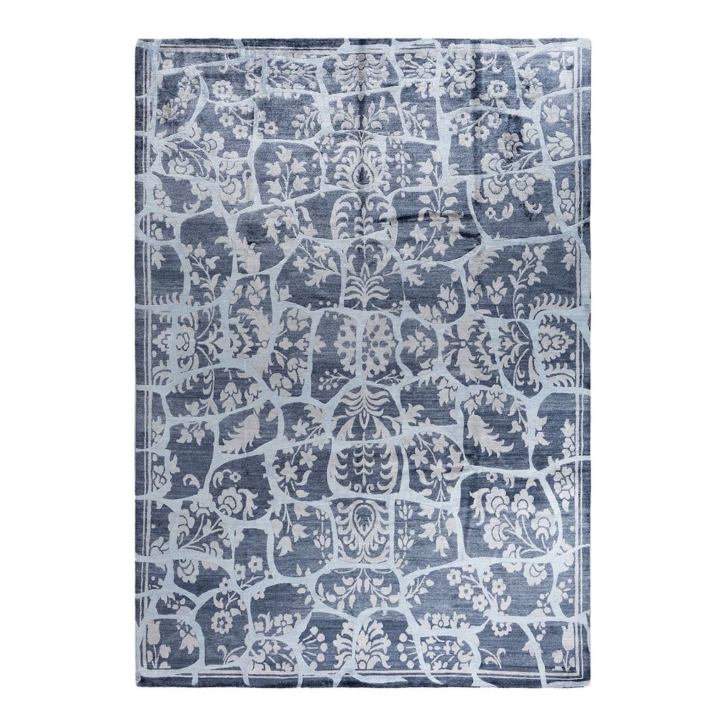 Modern One-of-a-Kind Hand-Knotted Area Rug - White, 9' 0" x 12' 3" - 9' 0" x 12' 3"