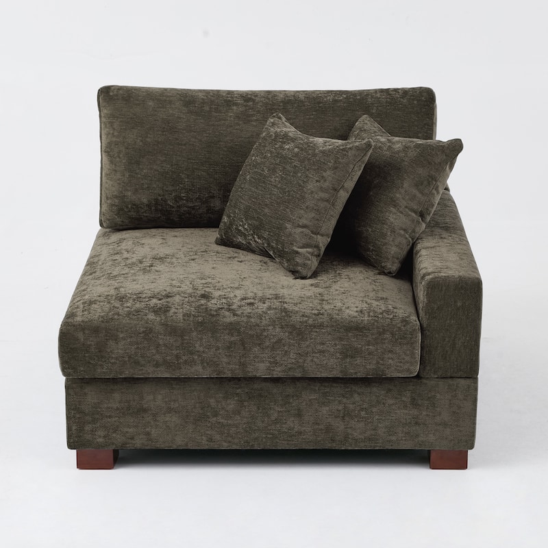 41" W Modern Chenille Corner Arm Accent Chair Sectional Module with Pillows