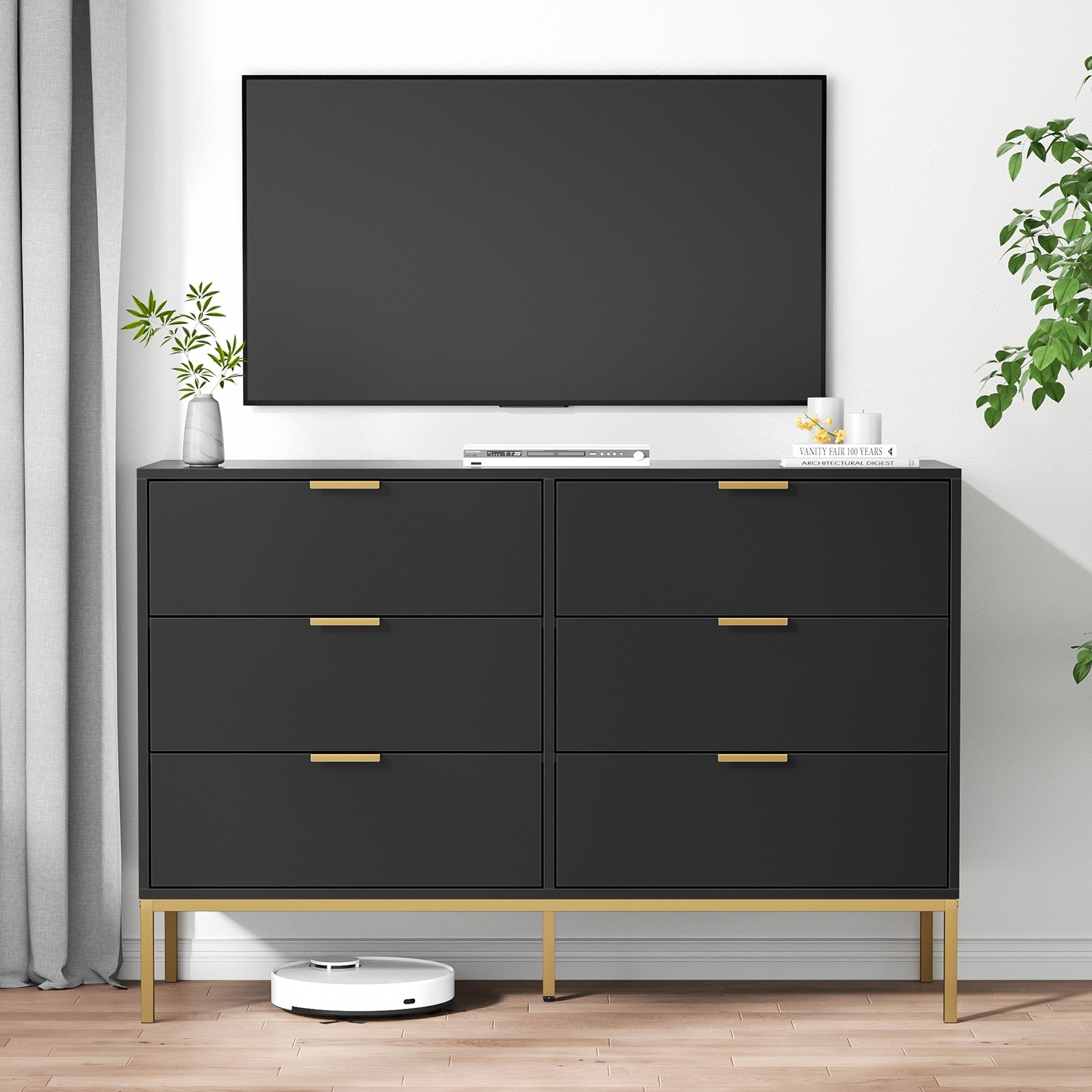 Anmytek Modern 6-Drawer Double Dresser Black Wood Chest of Drawers Storage  Organizer for Bedroom - On Sale - Bed Bath & Beyond - 40589396