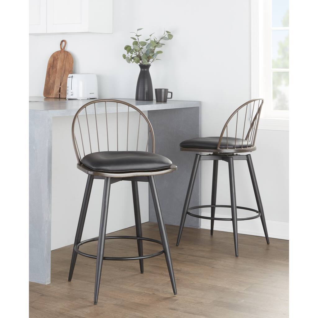 Carbon Loft Ellul 26" Fixed-Height Counter Stool with Tapered Metal Legs and Removable Seat Cushion (Set of 2)