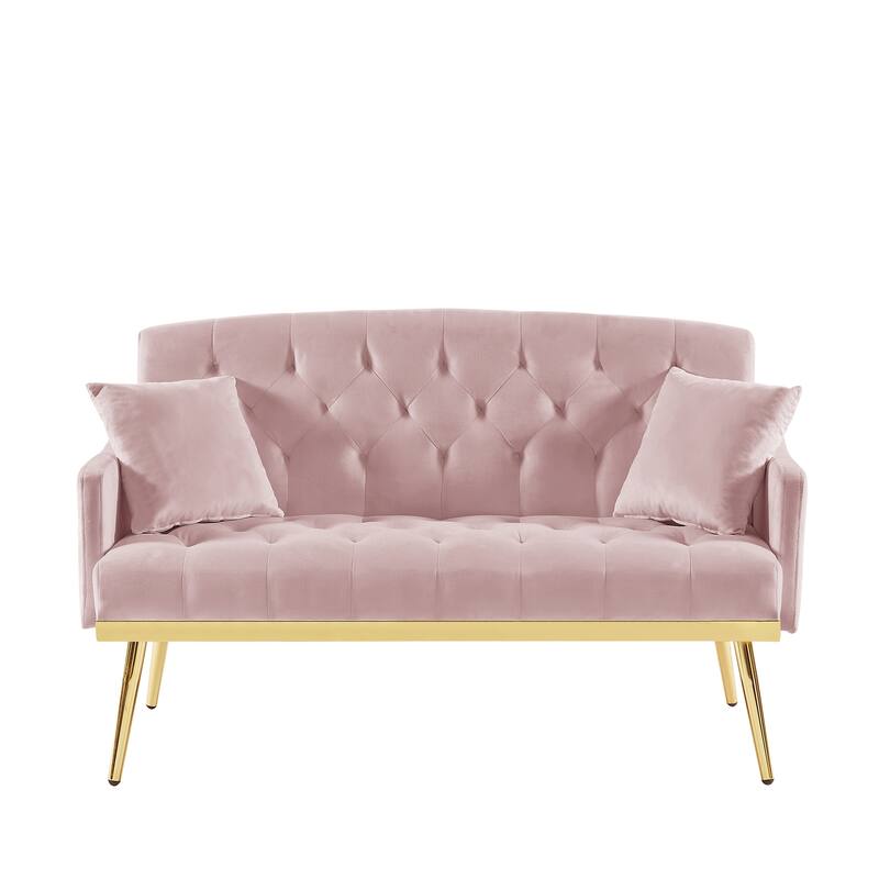 Velvet Loveseat, Upholstered Tufted Couch with 2 Pillow and 2 Pockets Lounge Couch for Living Room 2 Seater Couch