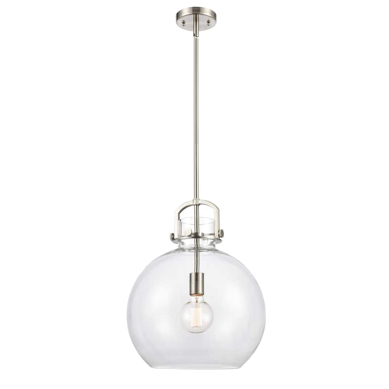 Innovations Lighting Newton Sphere - 1 Light 14" Stem Hung Pendant - Clear/Satin Nickel