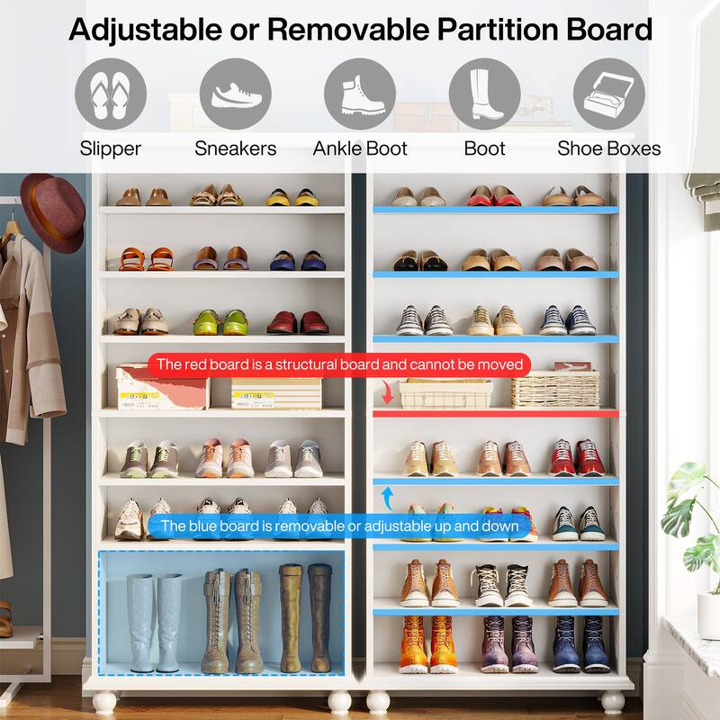 Narrow Tall Shoe Cabinet with LED Lighting, 9-Tier 30 Pairs Freestanding Shoes Storage Cabinet