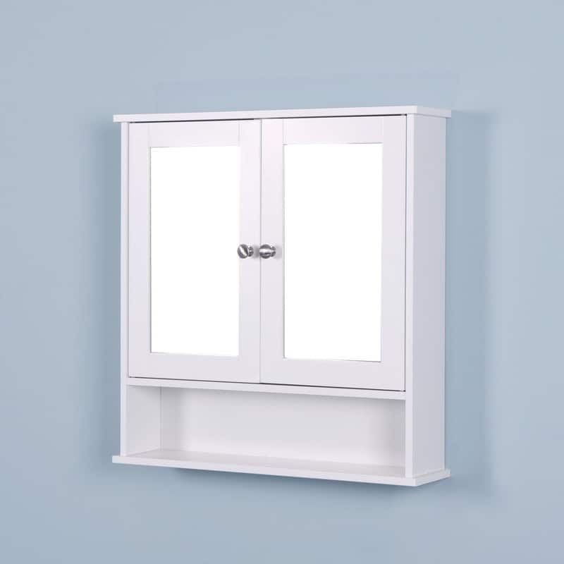 Bathroom medicine cabinet with mirror, double mirror door and living room adjustable shelf, white