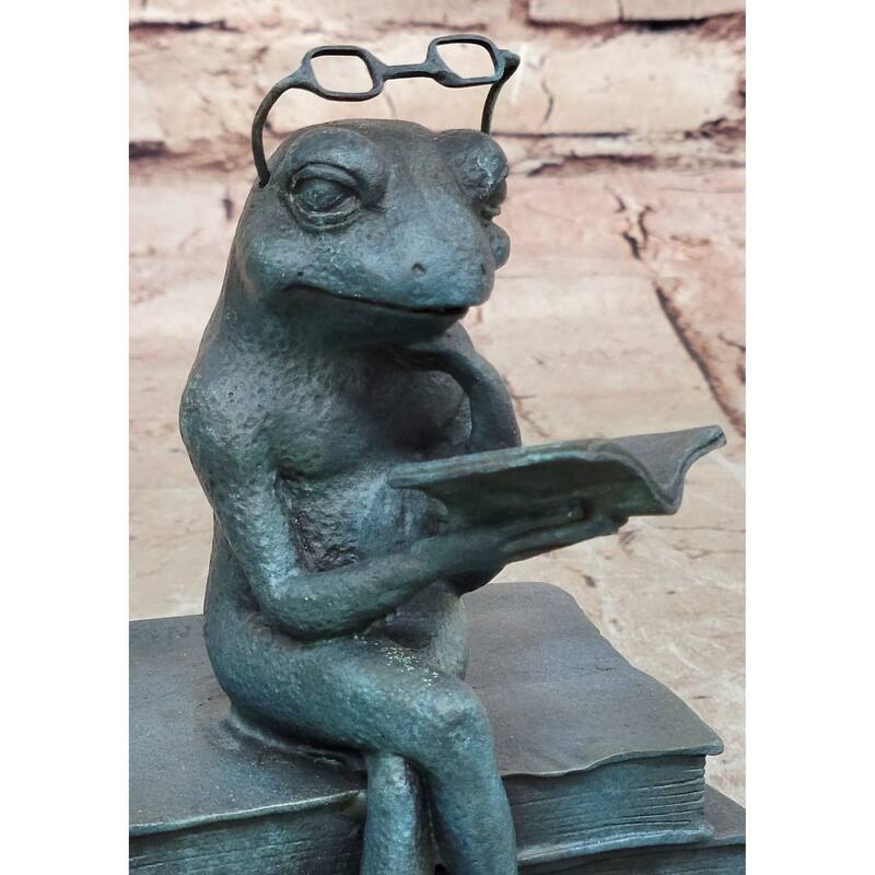 Bronze Frog Sculpture – Reading Frog With Glasses Statue On Books