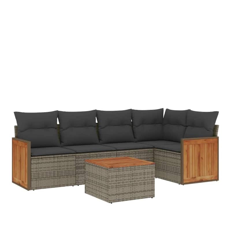 vidaXL Patio Sofa Set with Cushions Outdoor Conversation Furniture Poly Rattan - 24.4 x 24.4 x 27.2