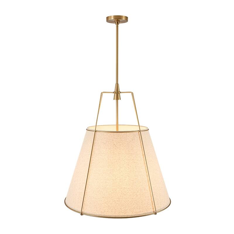 Mid Century 4-Light Conical Ivory Linen Lantern Pendant Ambient Light