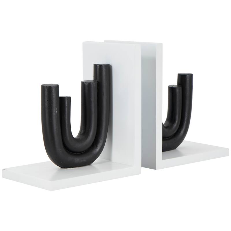 CosmoLiving by Cosmopolitan Black or White Wooden Bookends with White or Black Stands (Set of 2)