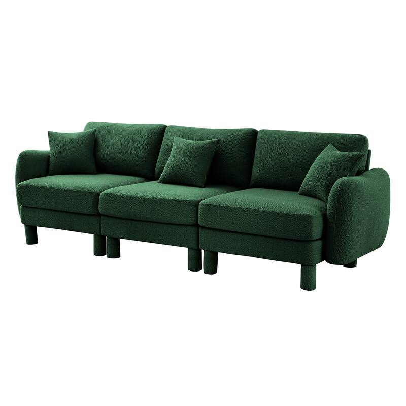 109.4" 3-Seater Modern Upholstered Sofa Couch, Deep-Seat Sectional Sofa with Shell-Shaped Armrests, Leisure Sofa for Living Room