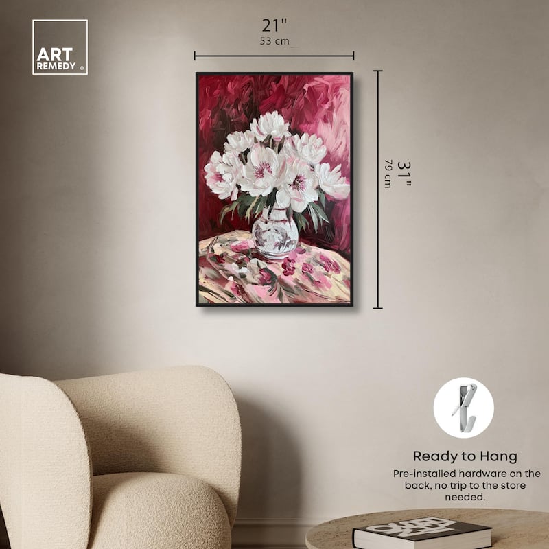 Peonies on Ruby Tide Canvas by Art Remedy