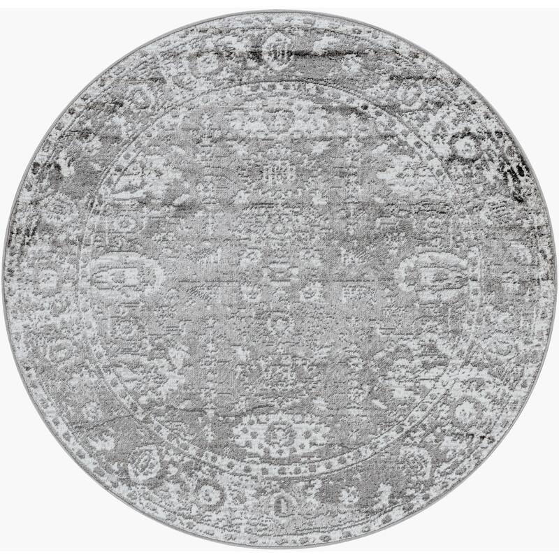 Livabliss Transitional Monte Carlo Oriental Area Rug - 5'3" x 5'3" Round - Charcoal