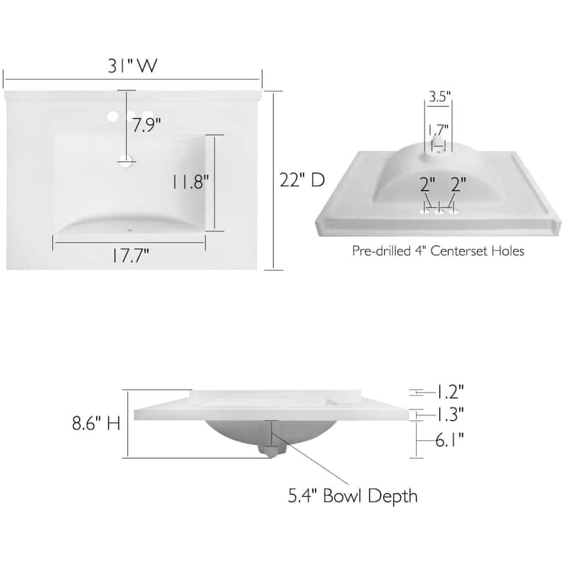 Design House 630228 Camilla 31" Cultured Marble Vanity Top with