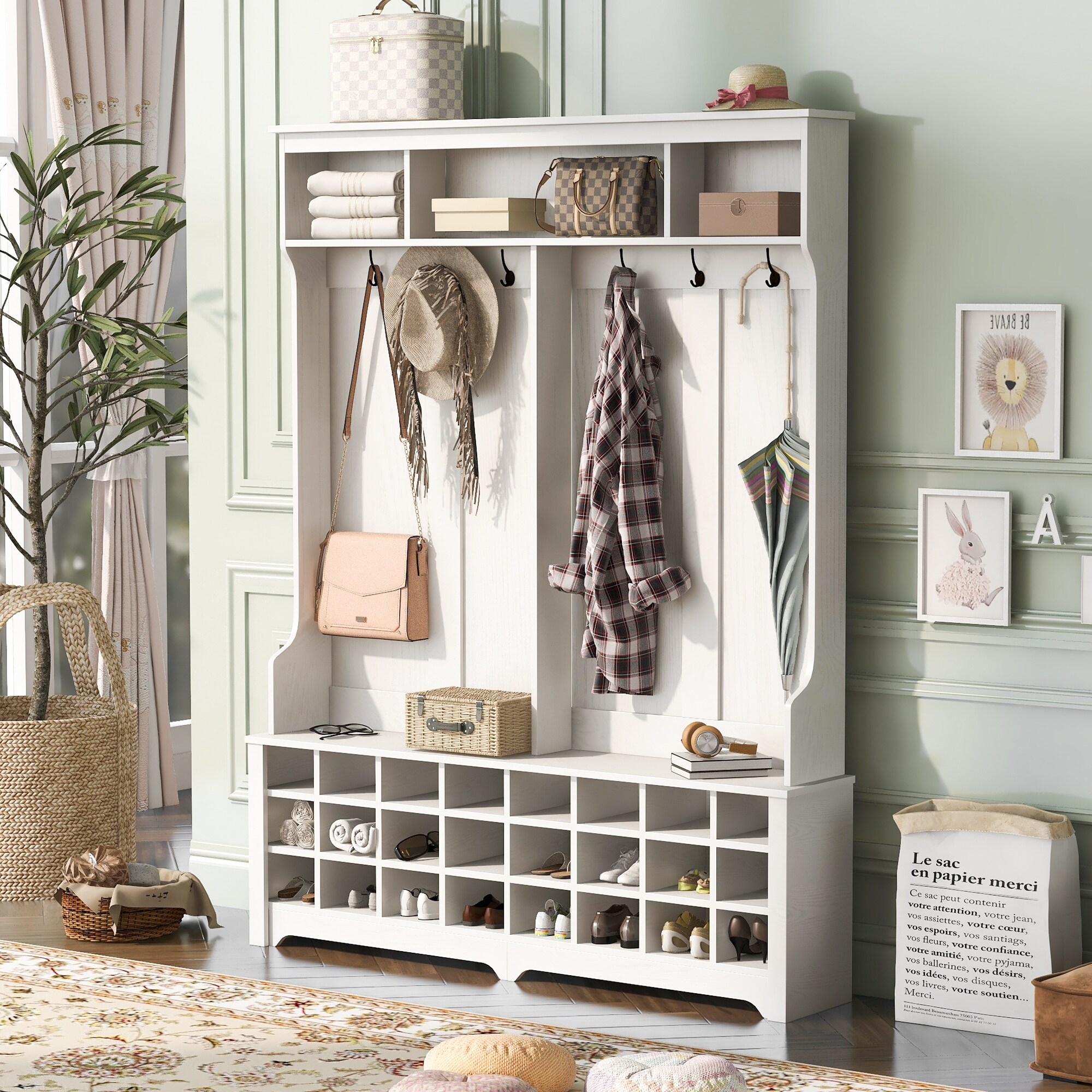 Modern Multiple Functions Entryway Hall Tree Bench