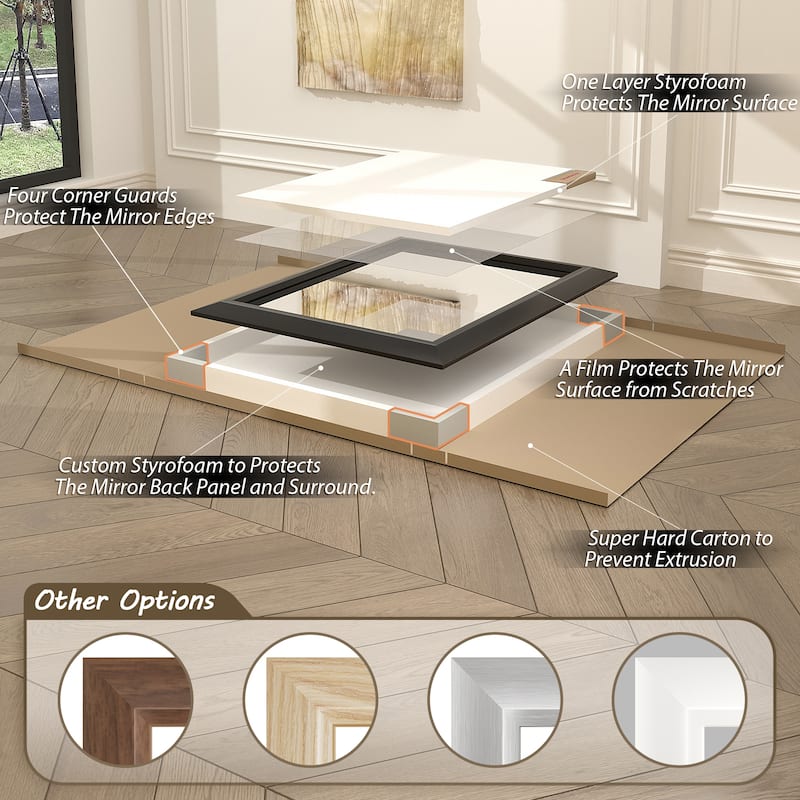 Beveled Metal Rectangle Framed Bathroom Vanity Tempered Glass Mirrors