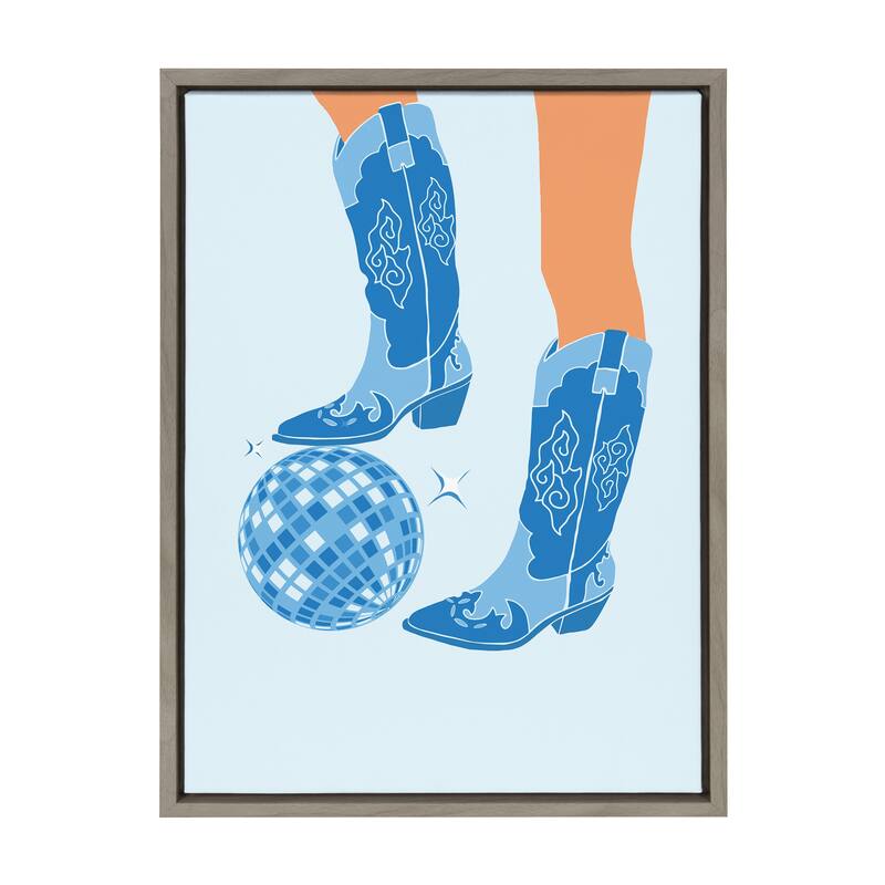 Kate and Laurel Sylvie Disco Cowgirl Blue Framed Canvas by Honey Island Studio
