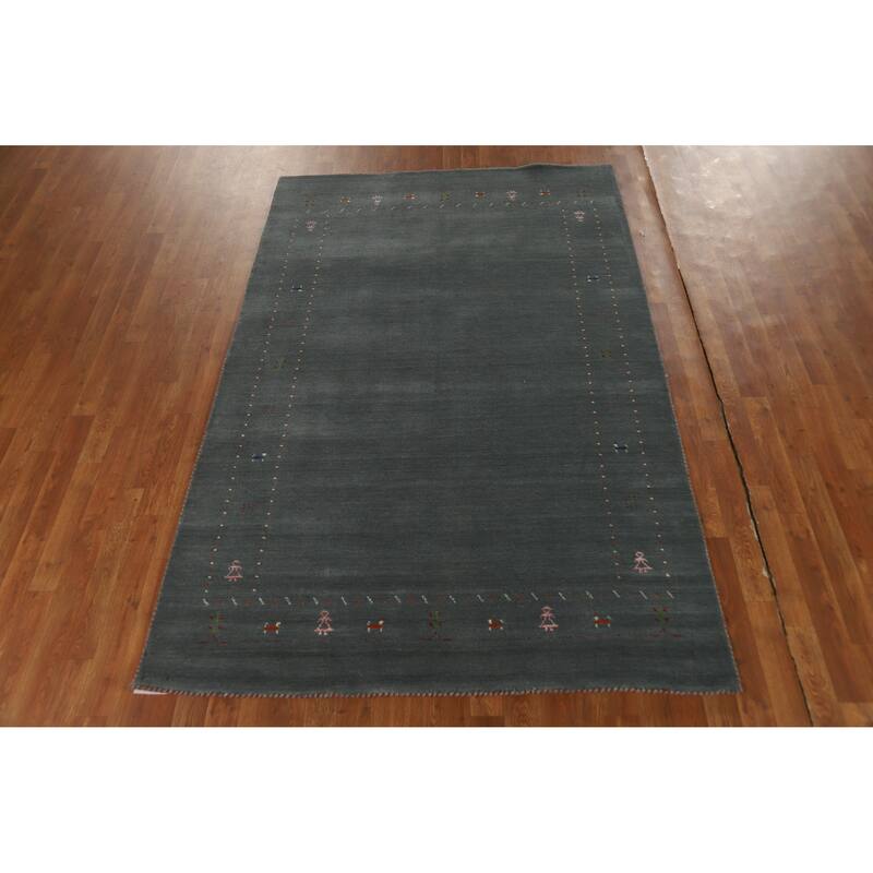 Hand Knotted Oriental 100% Wool Carpet Tribal Tribal Greys & Charcoal Gabbeh Area Rug - 7' 9'' X 5' 0''
