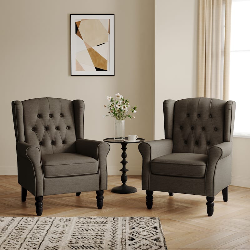 Button-Tufted Accent Club Chair Wingback Armchair Set of 2 - TAUPE