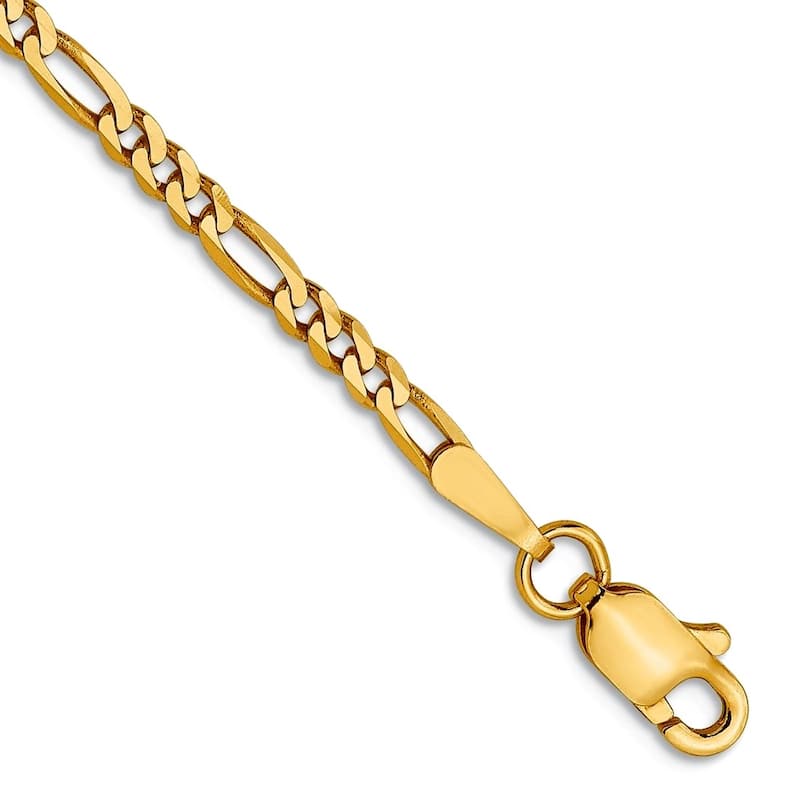 Curata 14k Yellow Gold 2.2mm Flat Figaro Chain Bracelet