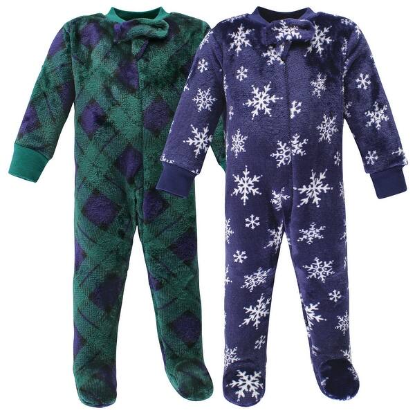 slide 1 of 1, Hudson Baby Plush Sleep and Play, Navy Snowflake 0-3 Months - Navy Snowflake
