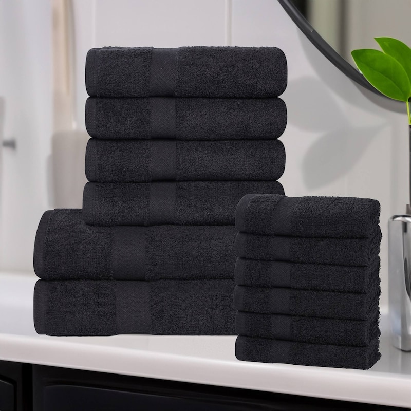 Superior Franklin Cotton Lightweight 12-Piece Assorted Towel Set - Black