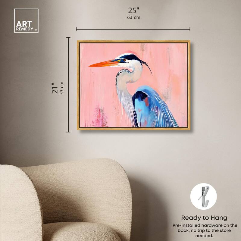 Rosy Dawn Heron Canvas by Art Remedy