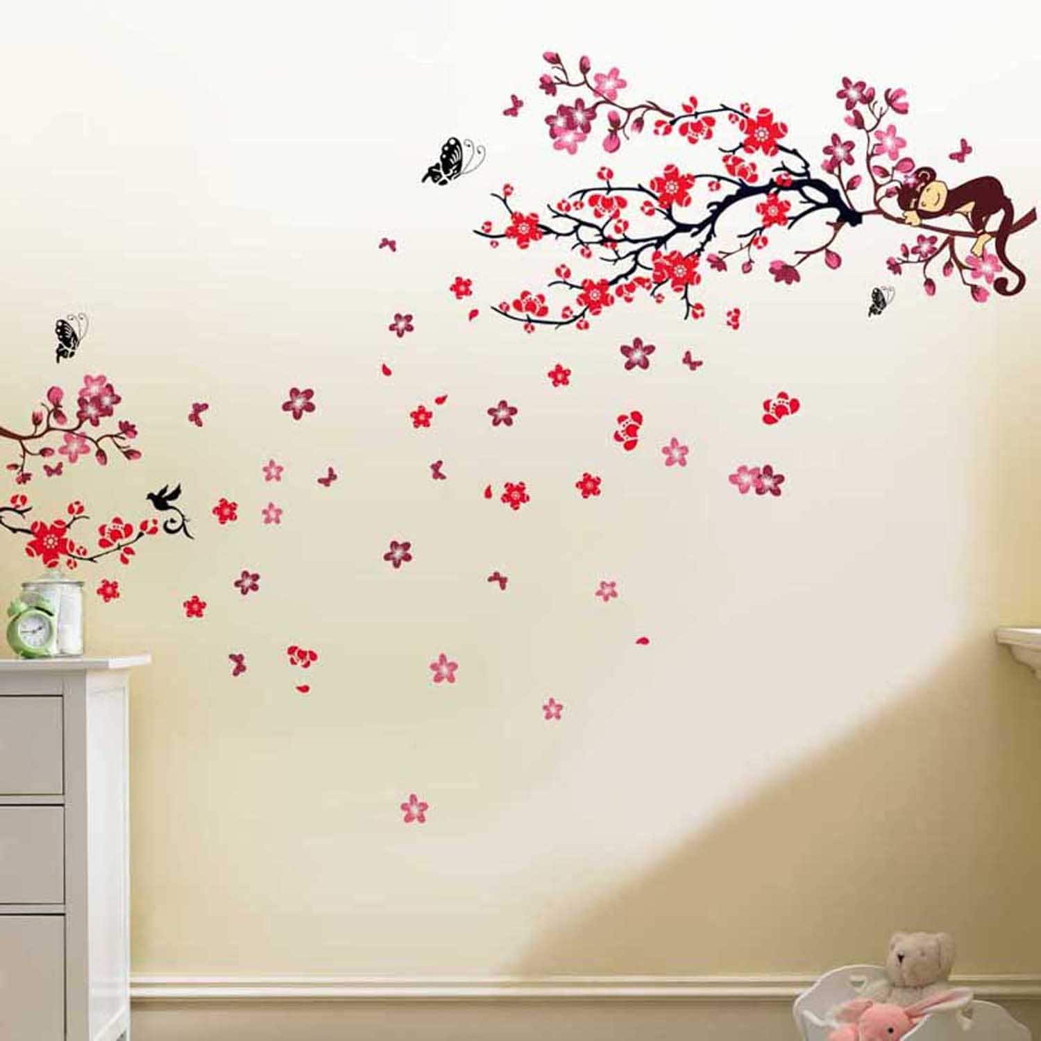 Shop Walplus Wall Sticker Wall Decal Pink Monkey Tree Red Blossom Flower Overstock 32007161
