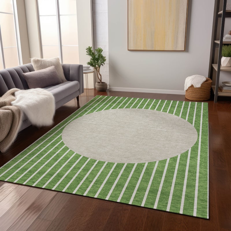 Machine Washable Indoor/ Outdoor Modern Sunrise Chantille Rug - Green - 3' x 5'