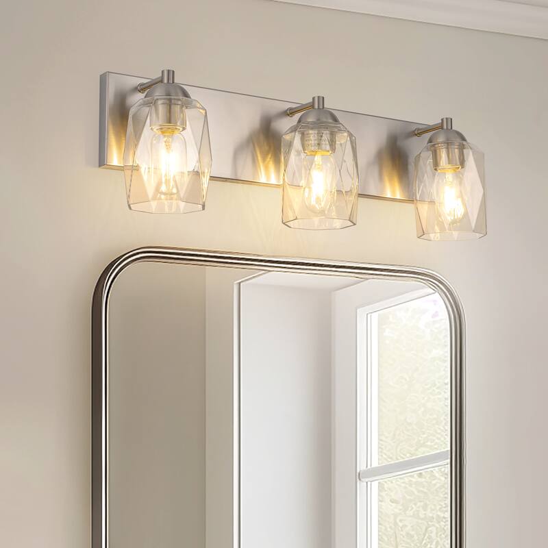 3-Light Brushed Nickel Cylinder Modern Bathroom Vanity Light with Clear Glass Shade,Wall Lamp for Mirror Kitchen Bedroom - 3-Light - Type 10
