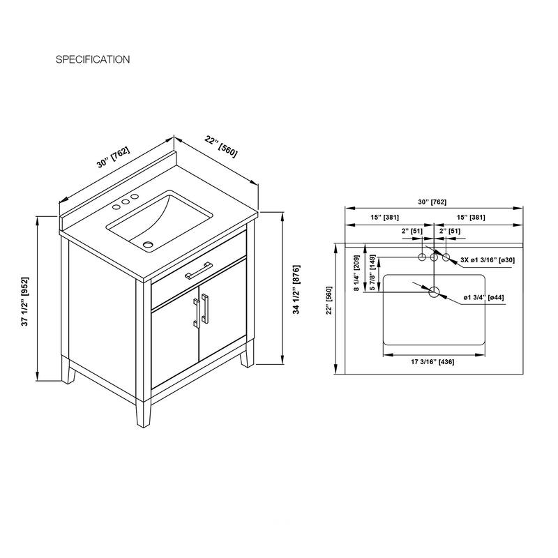 Diya Undermount Single Sink Bathroom Vanity with White Engineered Marble Top