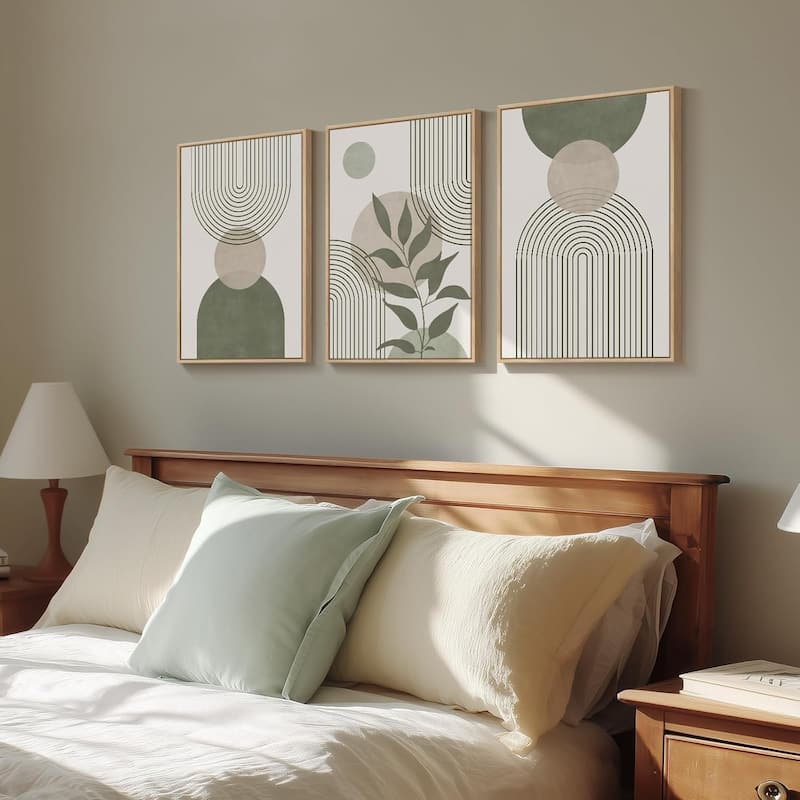 3 Piece Minimalist Beige and Green Bohemian Artwork