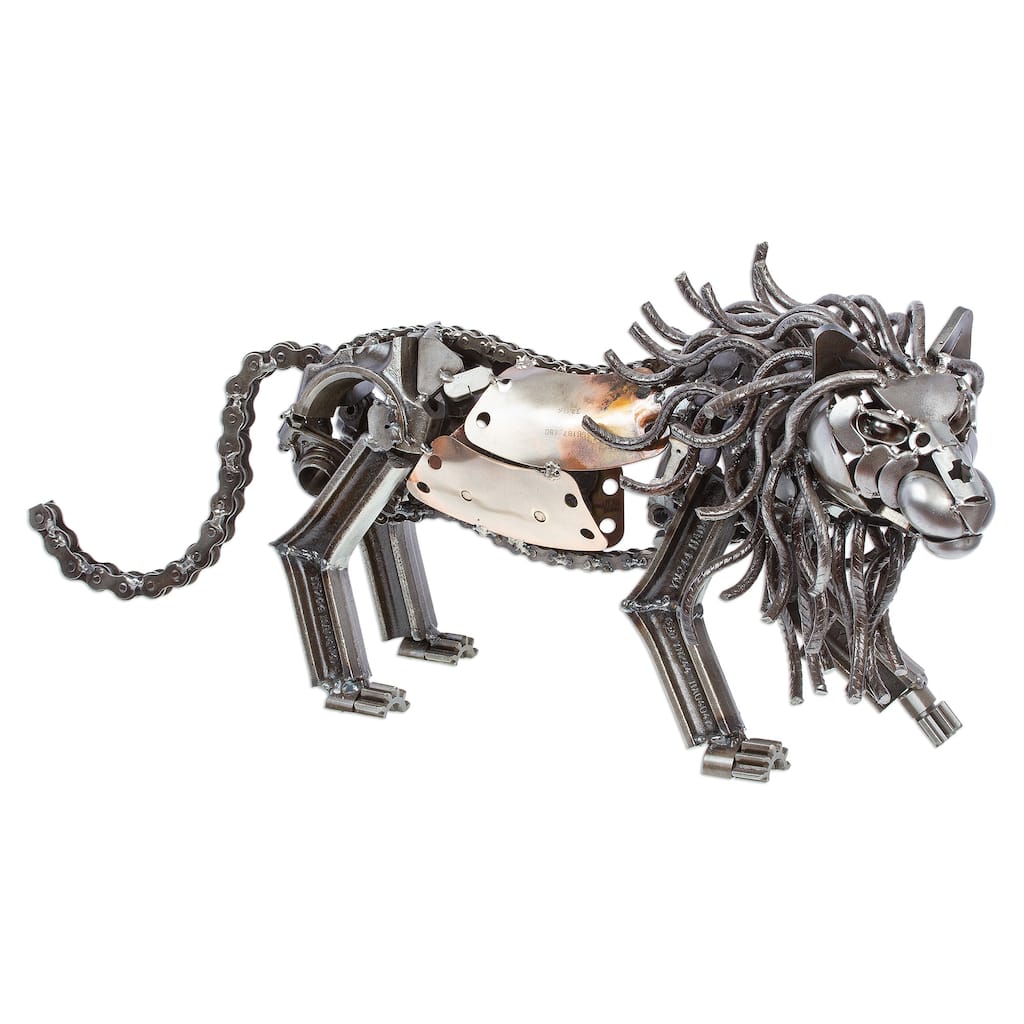 Novica Handmade Prowling Lion Recycled Auto Parts Sculpture