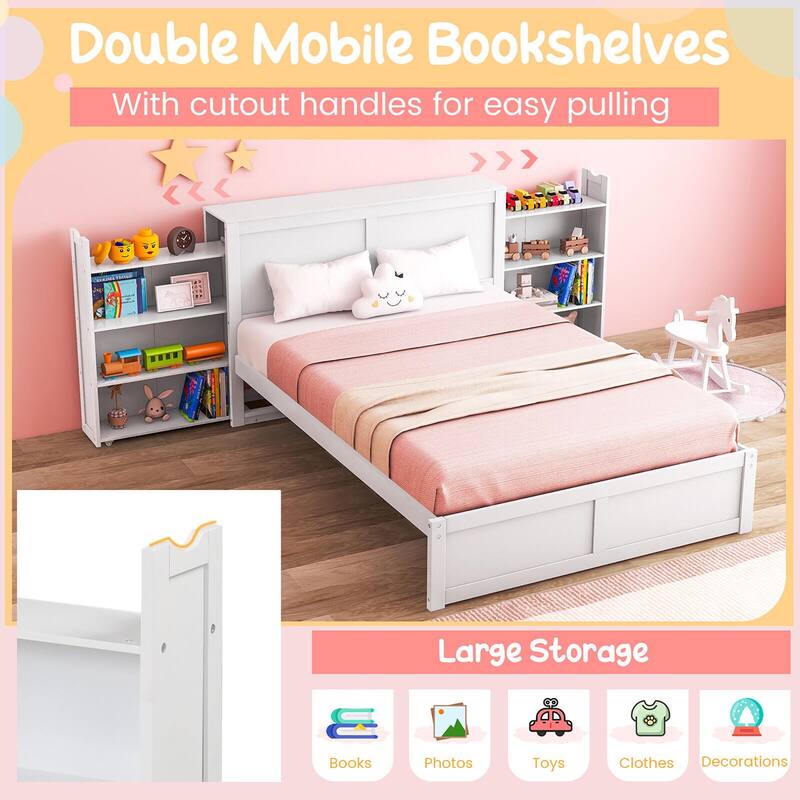 Gymax Full/Twin Wooden Platform Bed with Trundle Storage Headboard