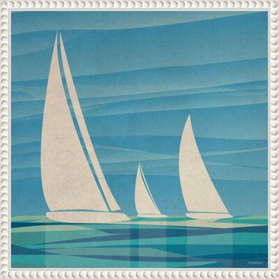 Water Journey I Sailboats by Dan Meneely Framed Canvas Wall Art Print - Sylvie Beaded White