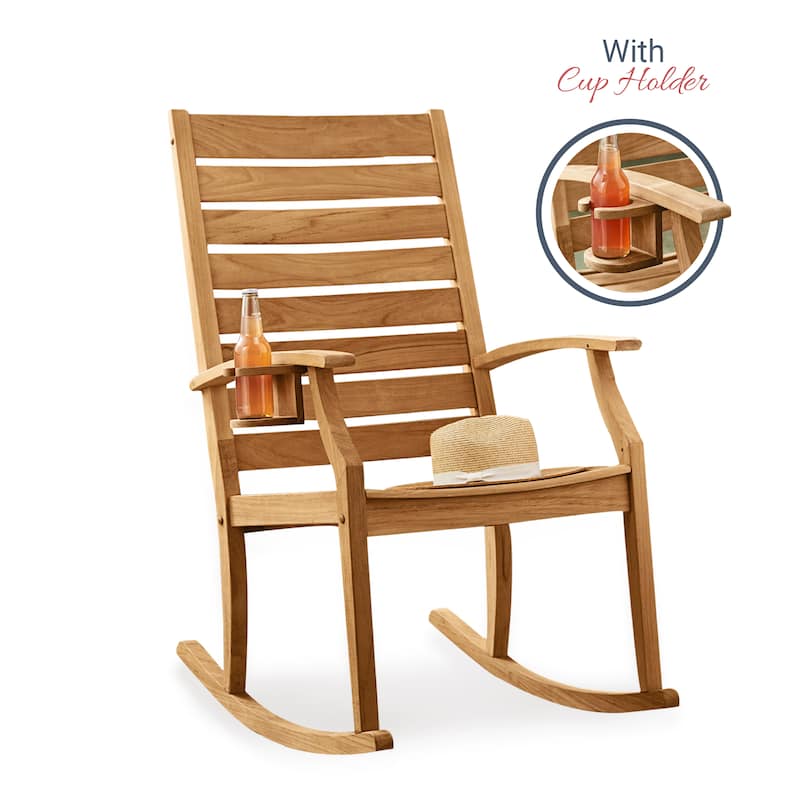 Cambridge Casual Logan Teak Outdoor Rocking Chair with Cup Holder