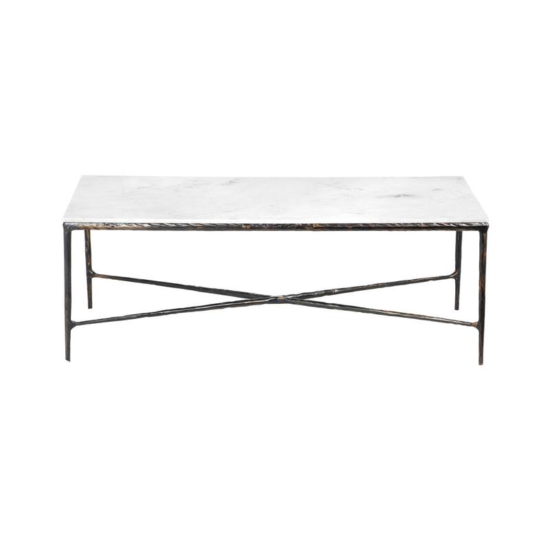 HomeRoots 28" White And Brown Genuine Marble And Aluminum Metal Coffee Table - 28' X '18' X '52