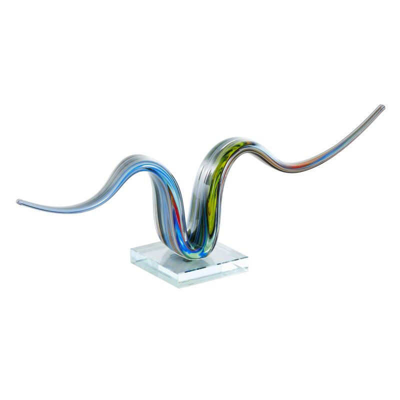 Multi Colored Glass Wave Abstract Decorative Sculpture with Clear Base - 4"W x 20"L x 6"H
