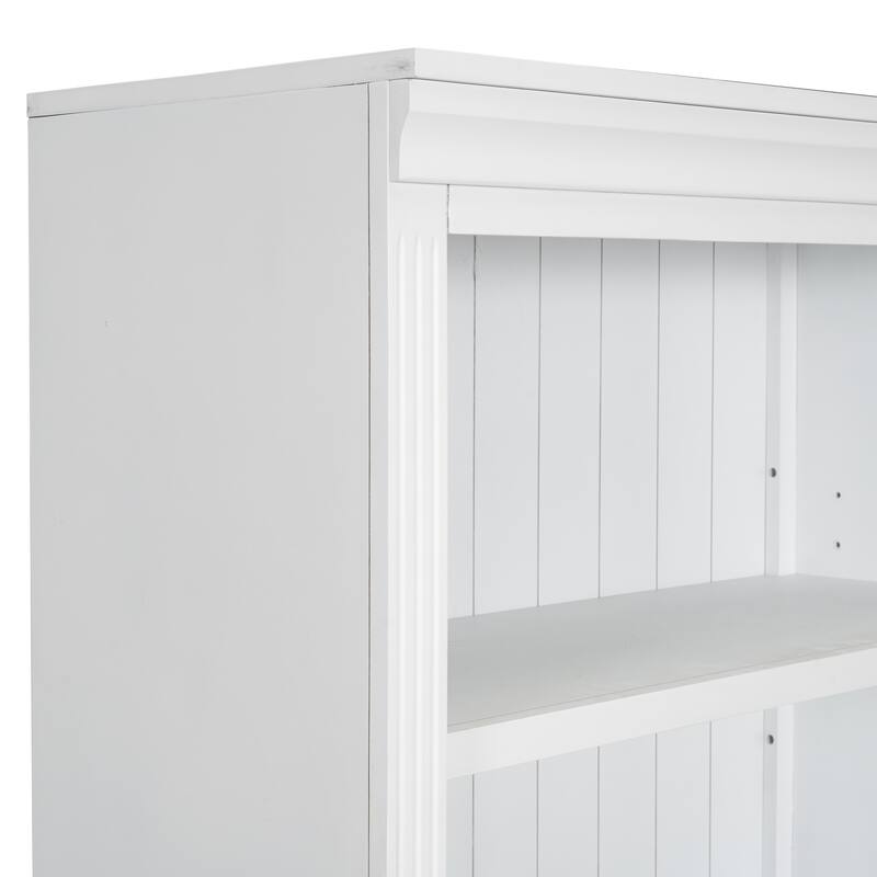 83" Tall 5-Tier Wood Bookcase Classic Solid Color Bookshelf with Adjustable Shelves, LED Light Bar, Open Display Storage Cabinet