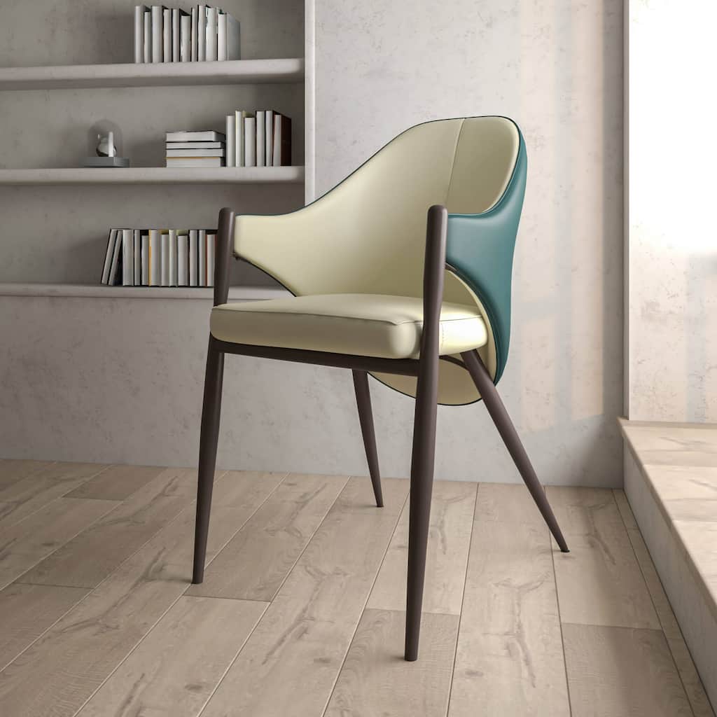 Sante Upholstered Leather Dining Chair with Powder Coated Steel Legs by LeisureMod