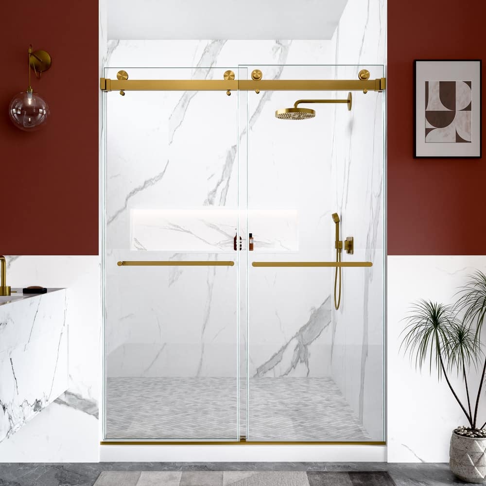 GDFStudio - Modern Minimalist Frameless Double Sliding Shower Door with 3/8" SGCC Tempered Glass & Stainless Steel Hardware