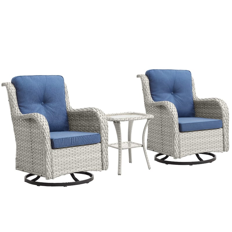 Pocassy 3-Piece Outdoor Swivel Bistro Set, Wicker Rocking Chairs