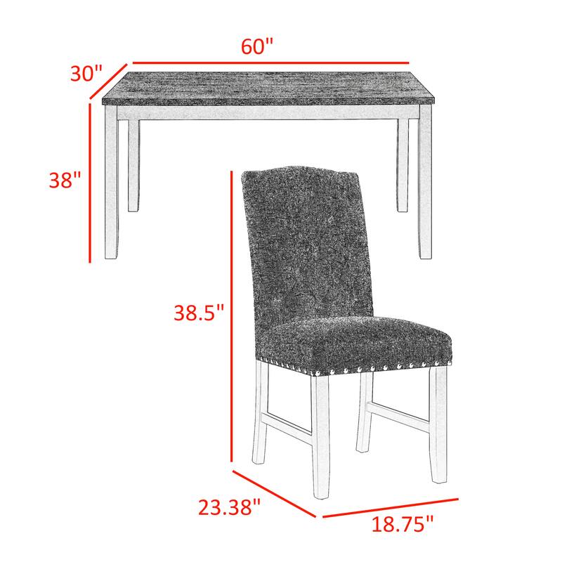 Phy 5pc Dining Table and Chairs Set, Nailheads, Tufted Beige, Brown, Black