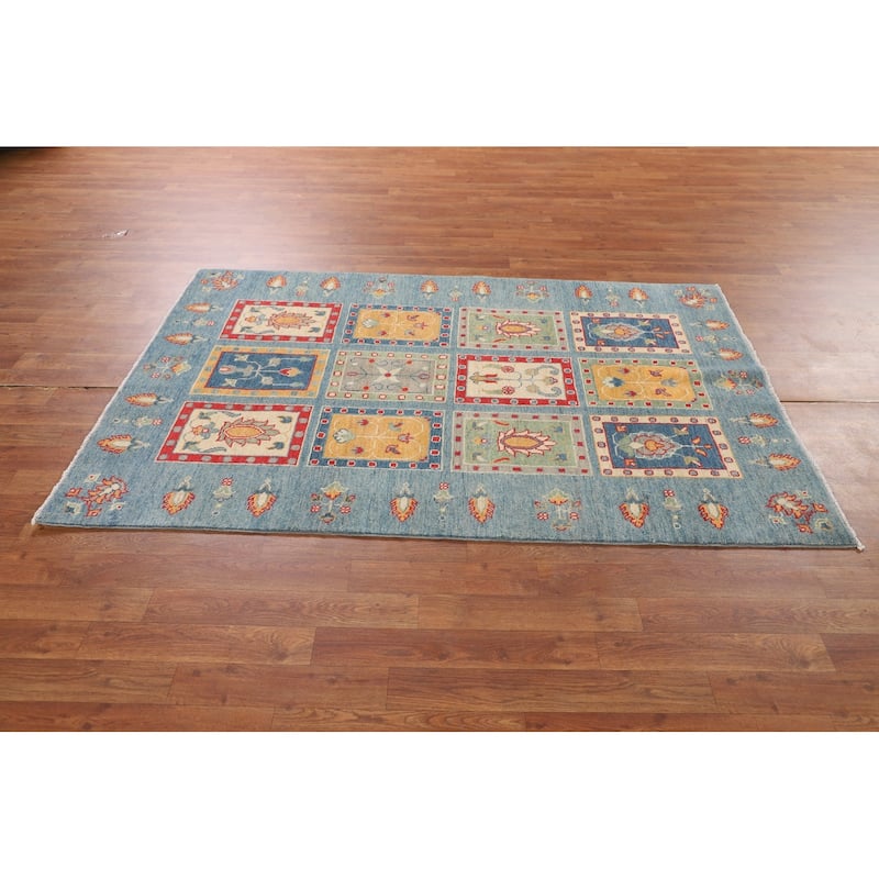 Garden Design Blue Kazak Oriental Area Rug Handmade Wool Carpet - 3'11"x 6'0"