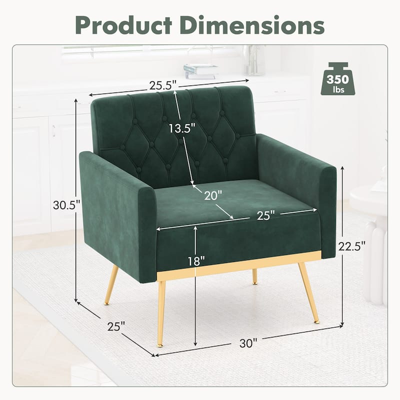 Gymax 2PCS Modern Velvet Accent Chair w/ Button Tufted Back Golden