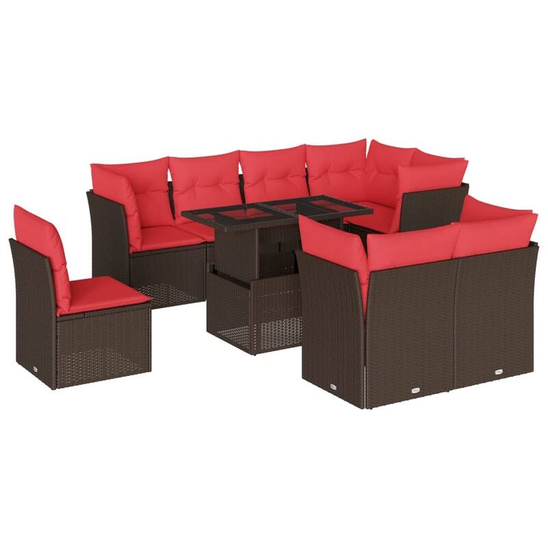 vidaXL Patio Sofa Set with Cushions Modular Outdoor Seating 9 Piece Poly Rattan - 24.4 x 24.4 x 27.2